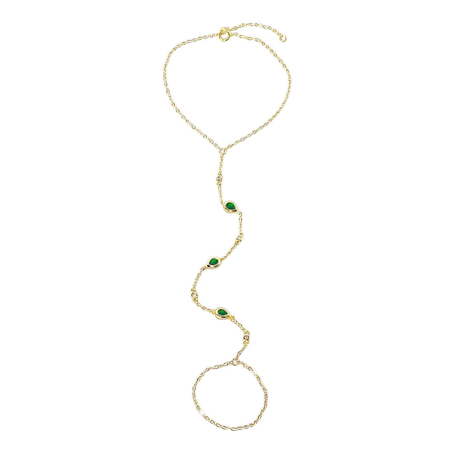 Dolce Bezel Hand Chain Necklace in Green - 925 Sterling Silver Wholesale Jewelry