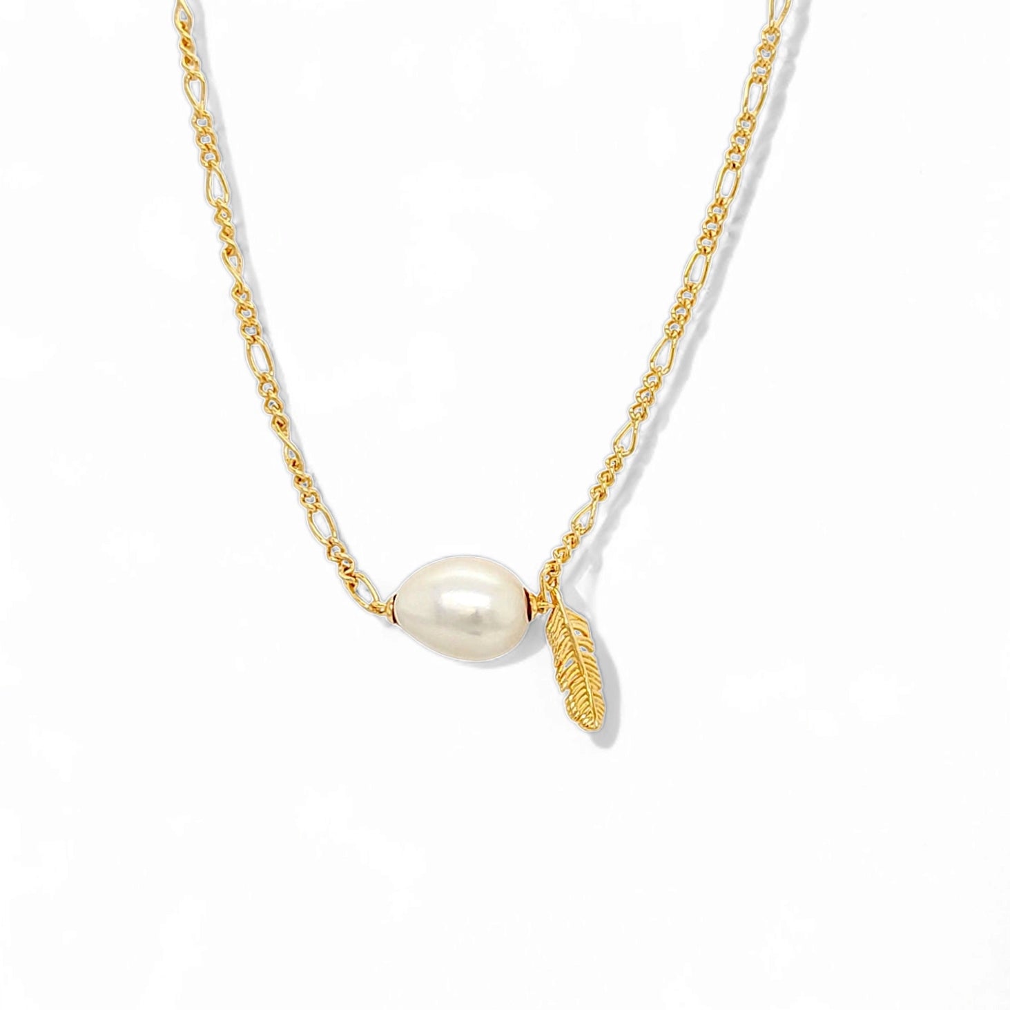 Lucia Feather Pearl Necklace in Gold - 925 Sterling Silver Wholesale Jewelry