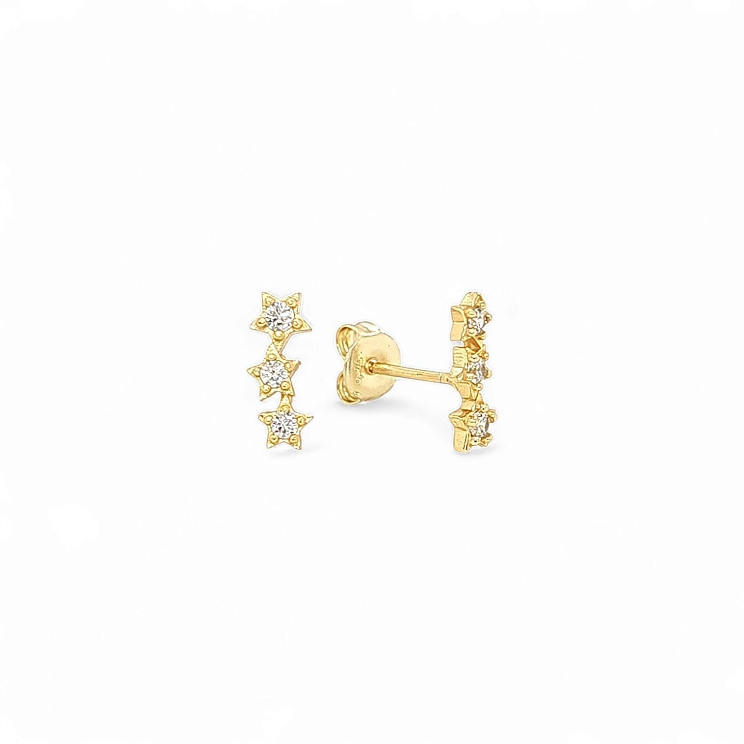 Bellissima 3 Mini Stars Pavé Studs in Gold - 925 Sterling Silver Wholesale Jewelry