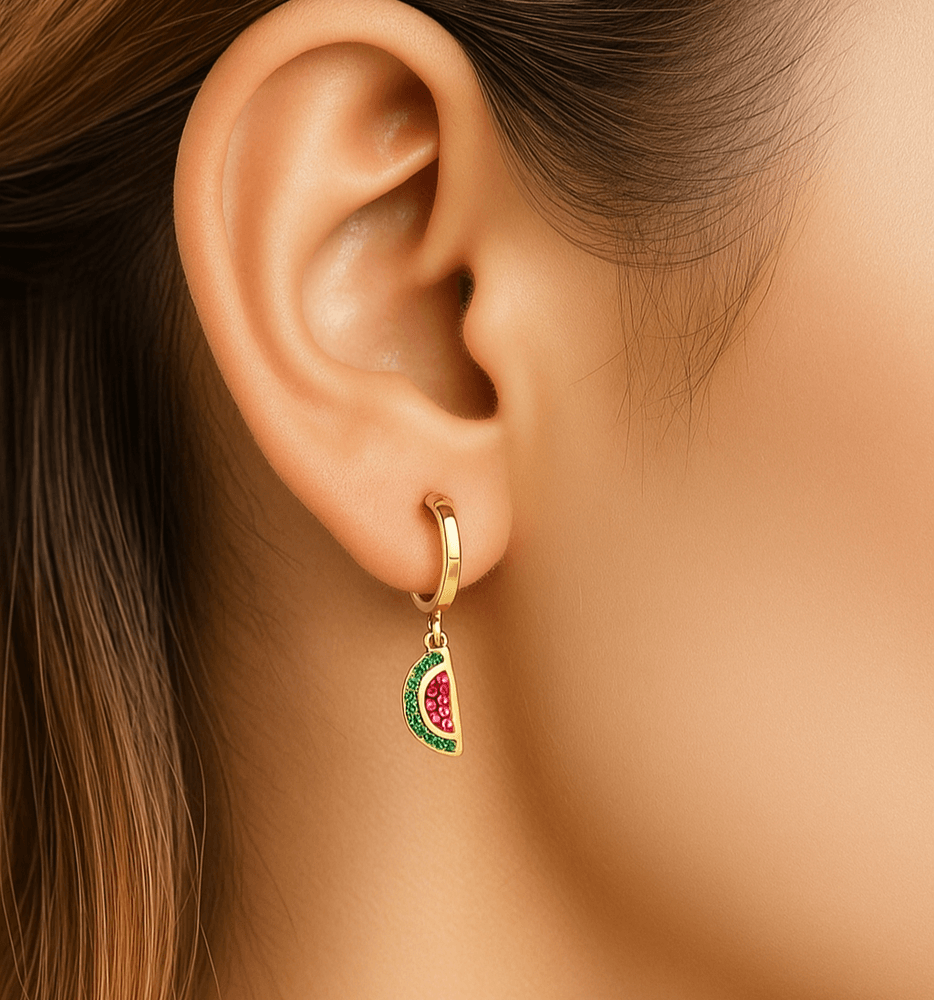 Capri Watermelon Huggie Hoops view 2