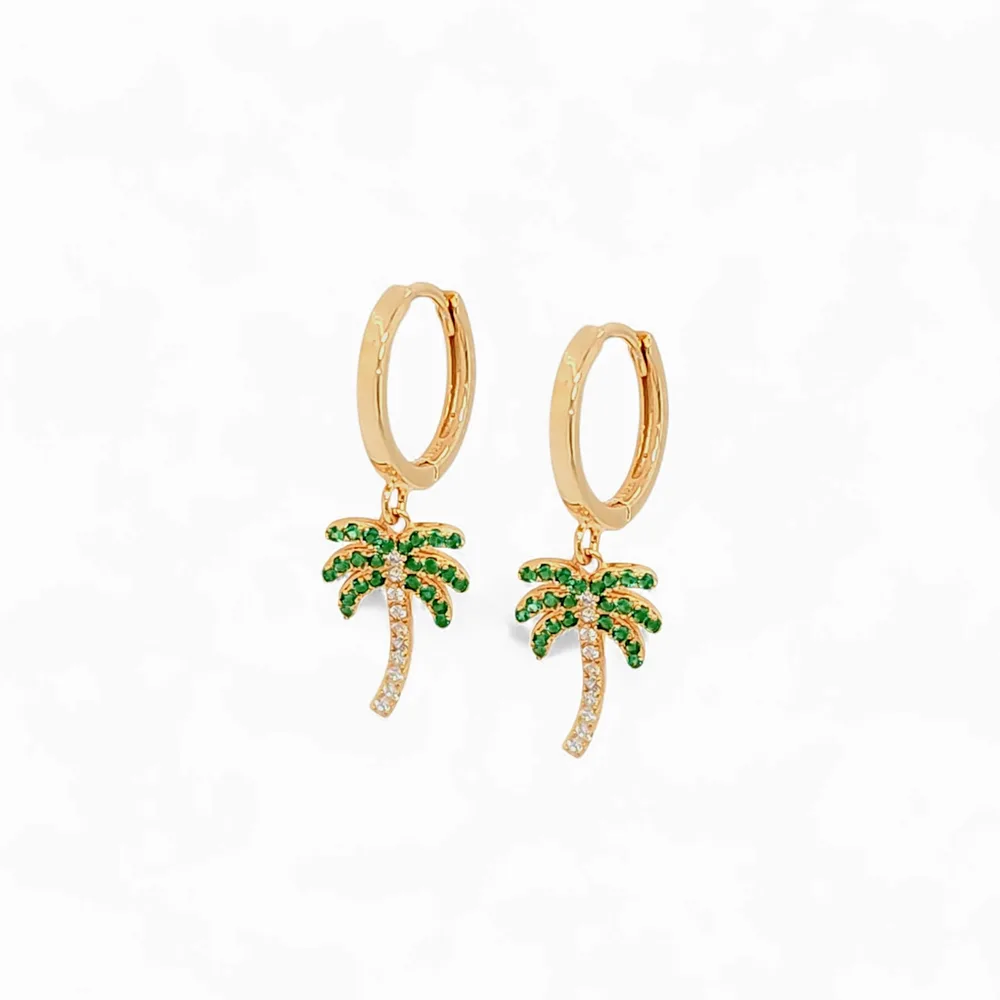Eterna Palm Pavé Huggie Hoops in Gold - 925 Sterling Silver Wholesale Jewelry