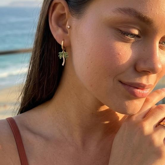 Eterna Palm Pavé Huggie Hoops view 2