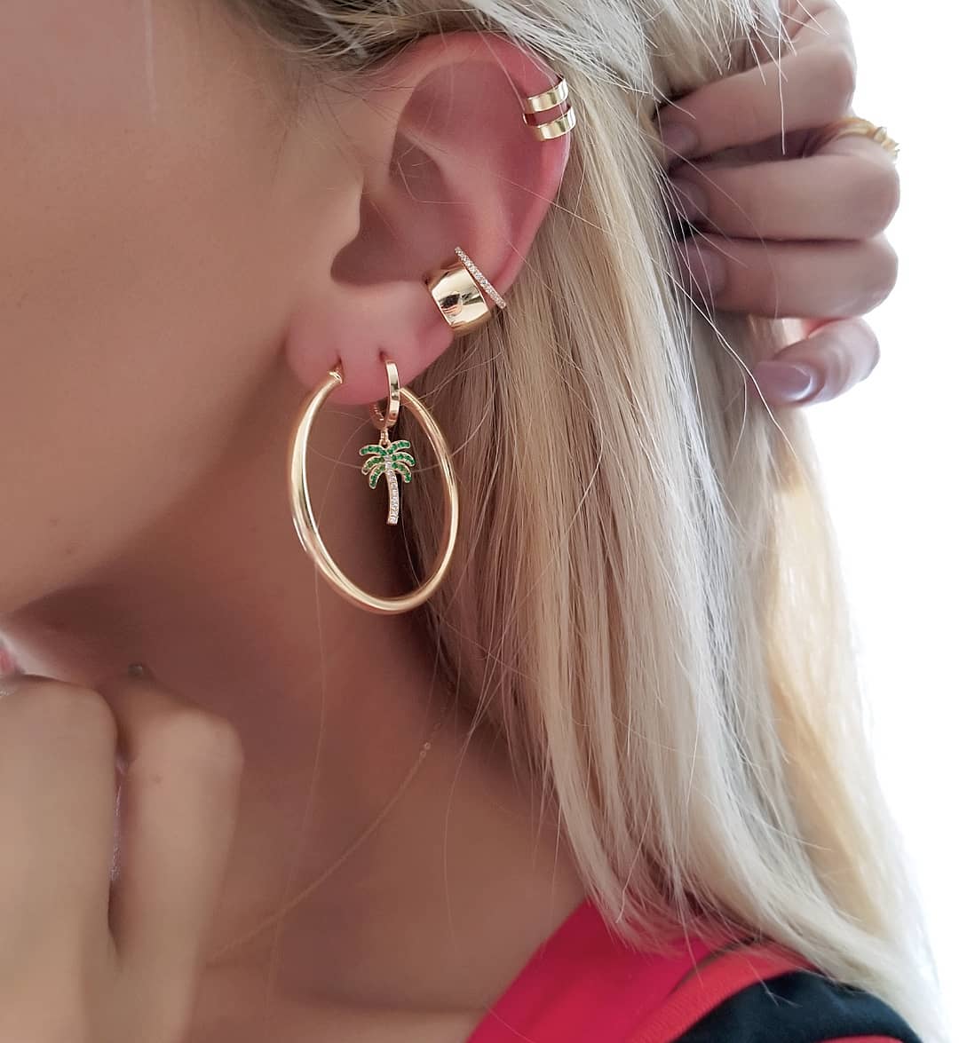 Eterna Palm Pavé Huggie Hoops view 3