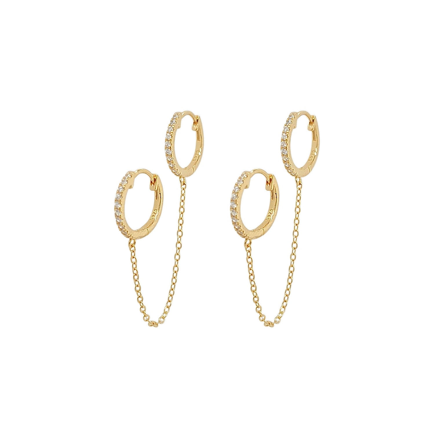 Aura 2 Pavé Chained Huggie Hoops in Gold - 925 Sterling Silver Wholesale Jewelry