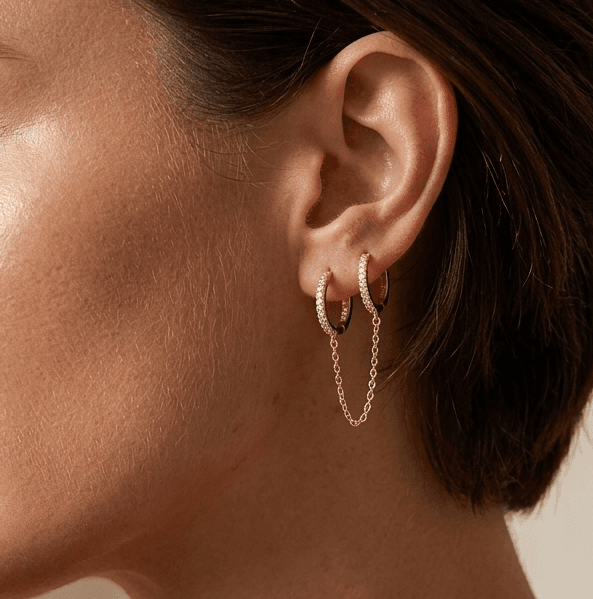 Aura 2 Pavé Chained Huggie Hoops view 2