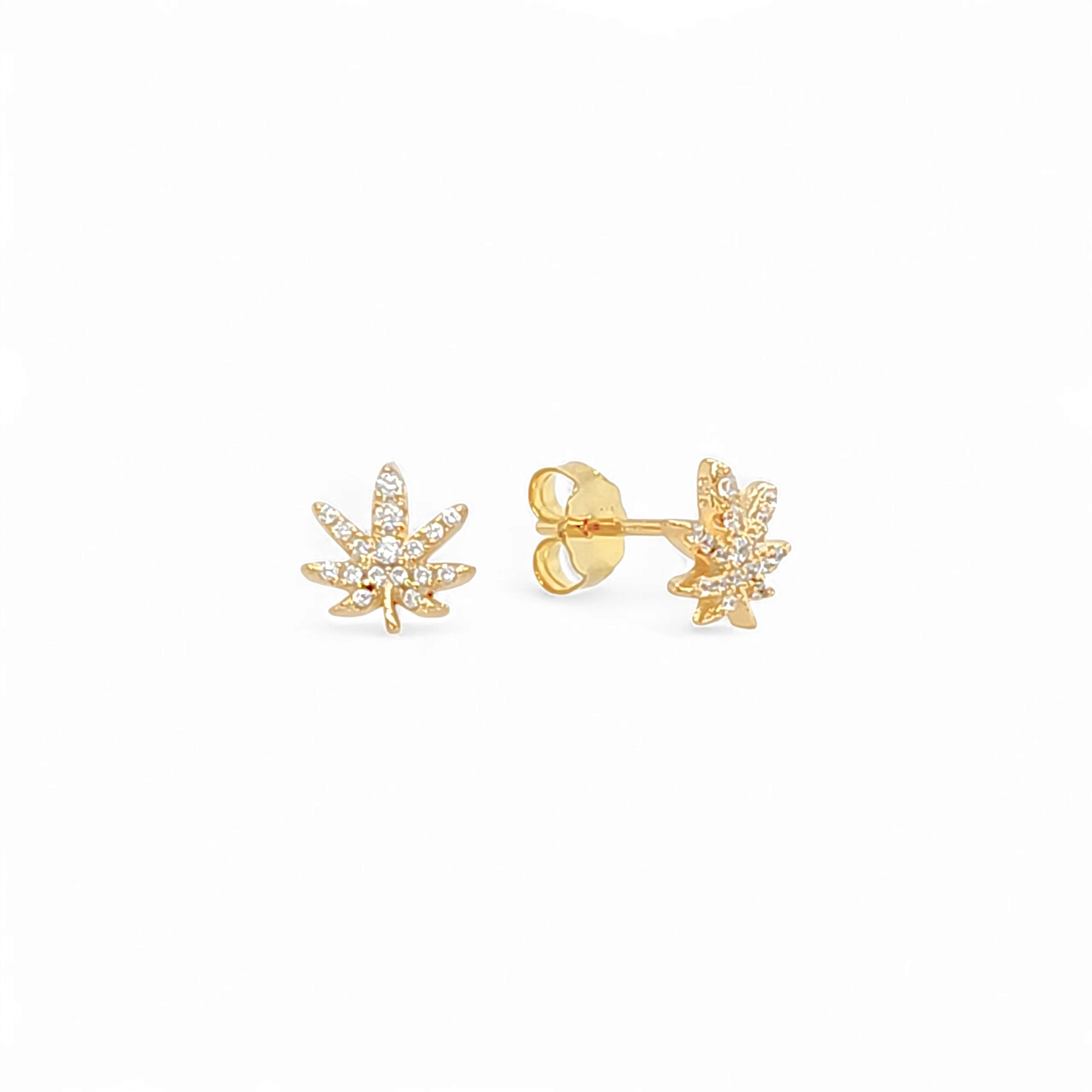Amalfi Weed Pavé Studs in Gold - 925 Sterling Silver Wholesale Jewelry