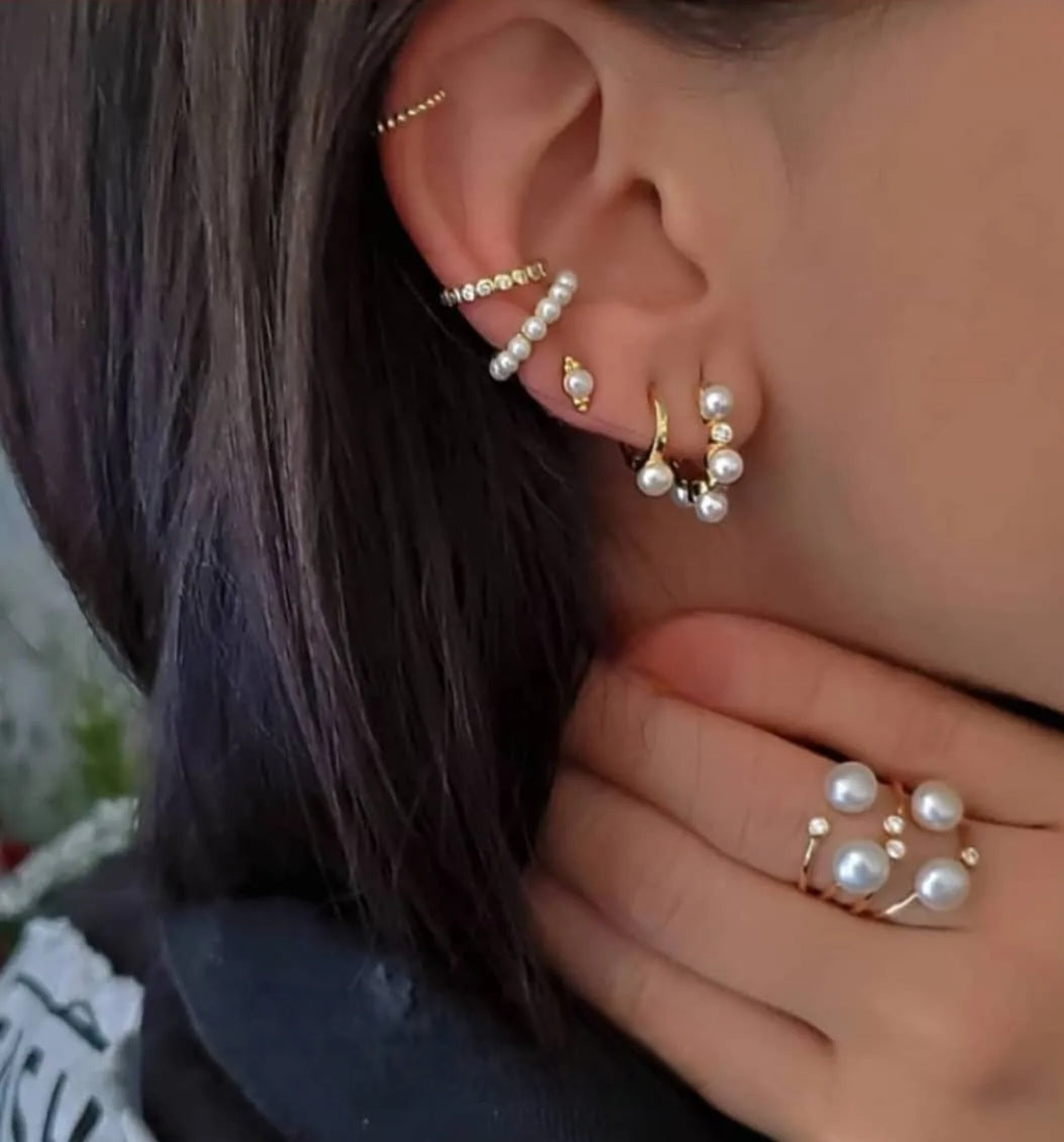 Eterna EA 5 Pearl Huggie Hoops view 2