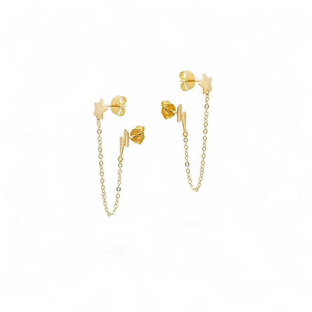 Divina Thunder Star Drop Earrings in Gold - 925 Sterling Silver Wholesale Jewelry