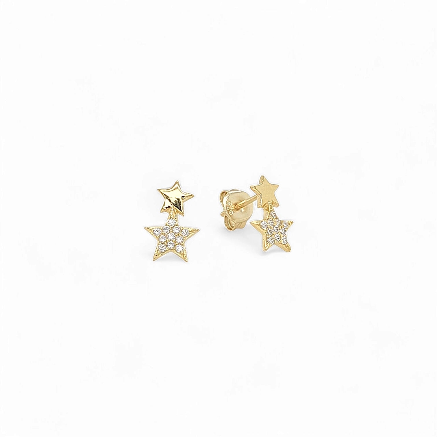 Bellissima EA 2 Star Pavé Studs in Gold - 925 Sterling Silver Wholesale Jewelry