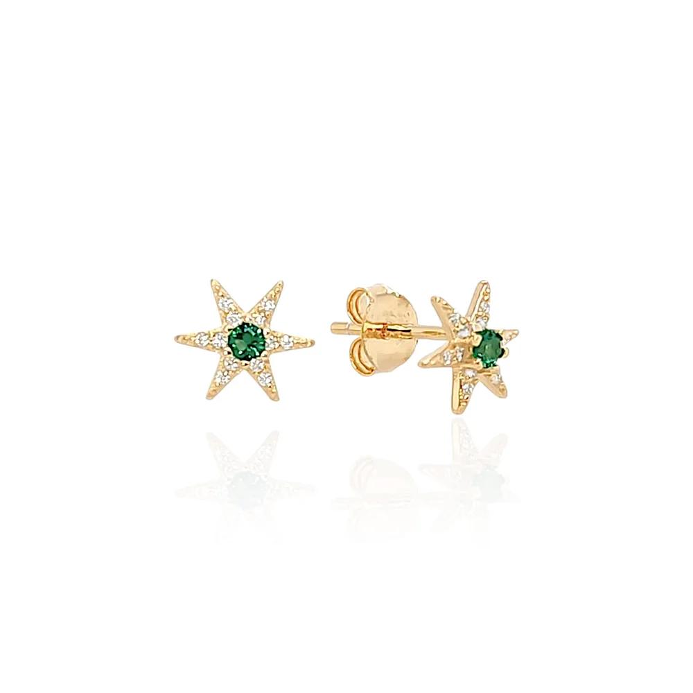 Eterna Dotpoint Star Pavé Studs in Green - 925 Sterling Silver Wholesale Jewelry