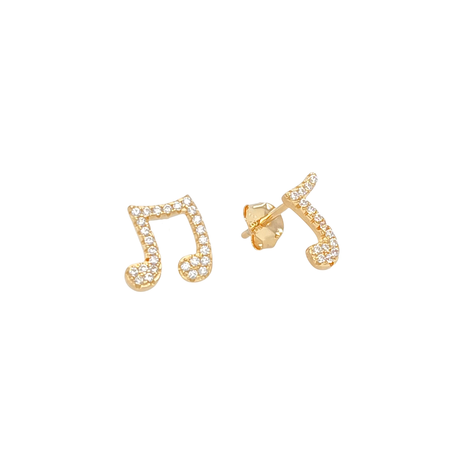 Firenze Musical Note Pavé Studs in Gold - 925 Sterling Silver Wholesale Jewelry