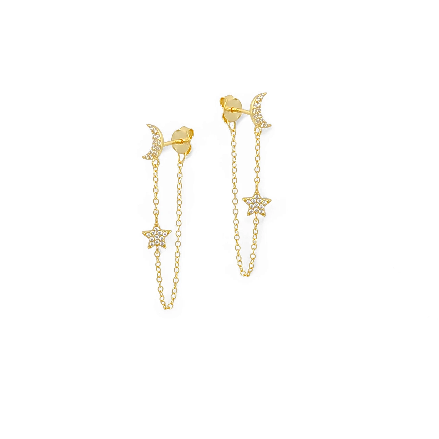 Maestosa Hanging StarMoon Drop Earrings in Gold - 925 Sterling Silver Wholesale Jewelry