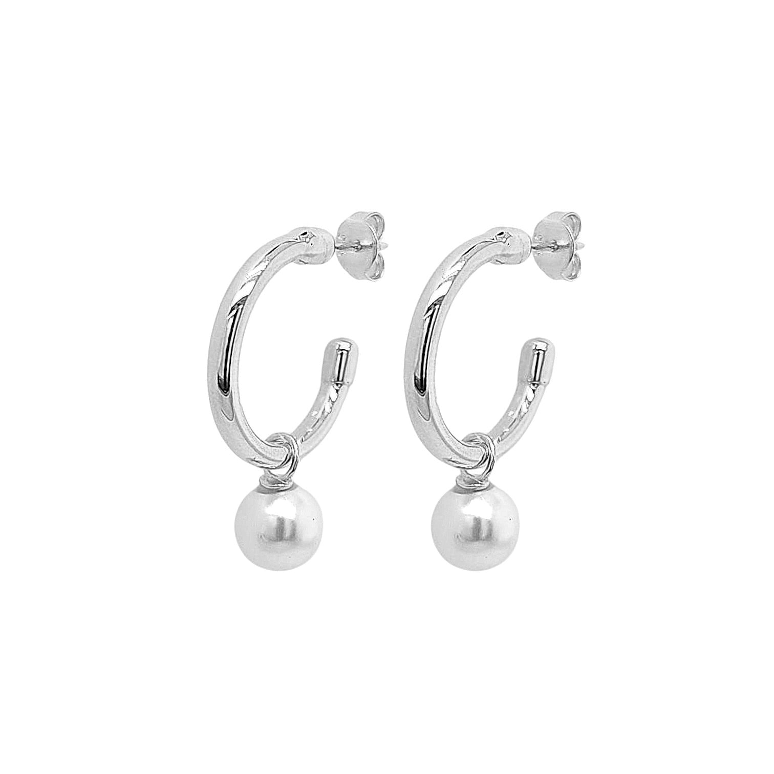 Bella Pearl Mikonos Huggie Hoops in Silver - 925 Sterling Silver Wholesale Jewelry