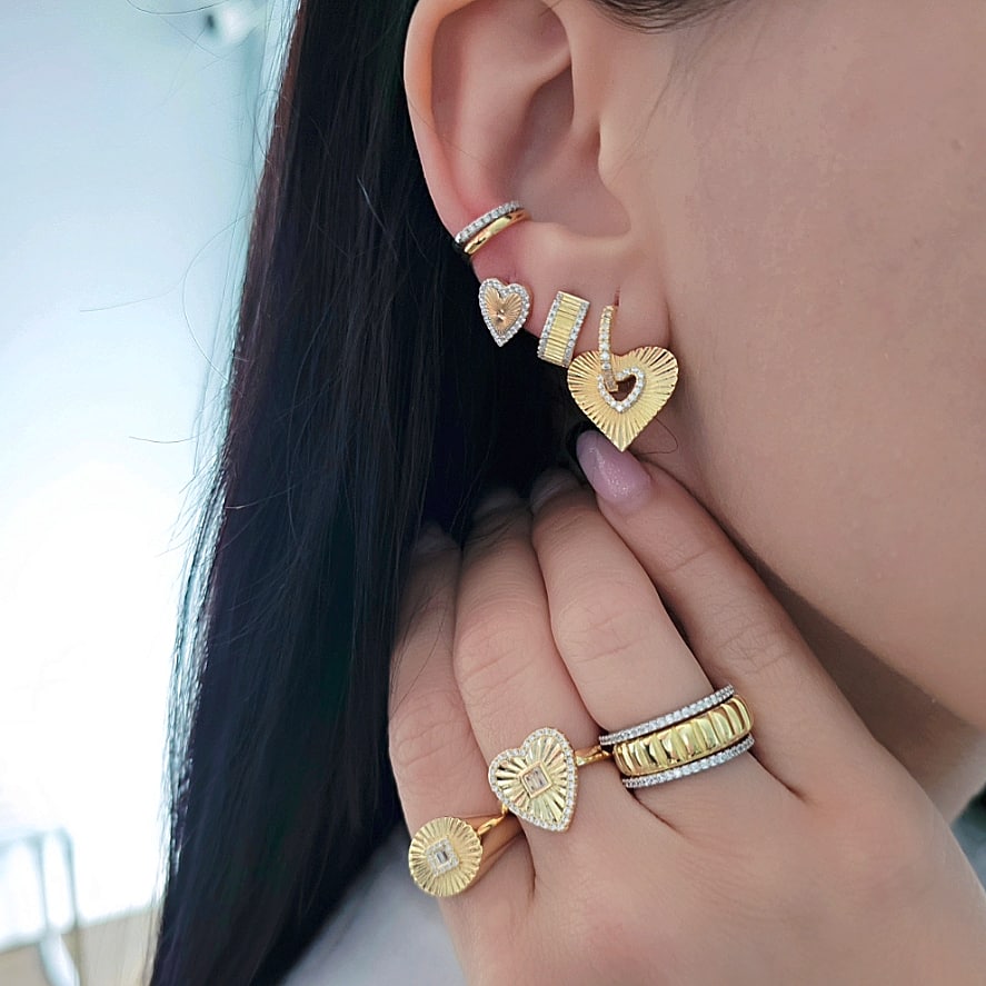 Regale EA Heart Holo Huggie Hoops view 2