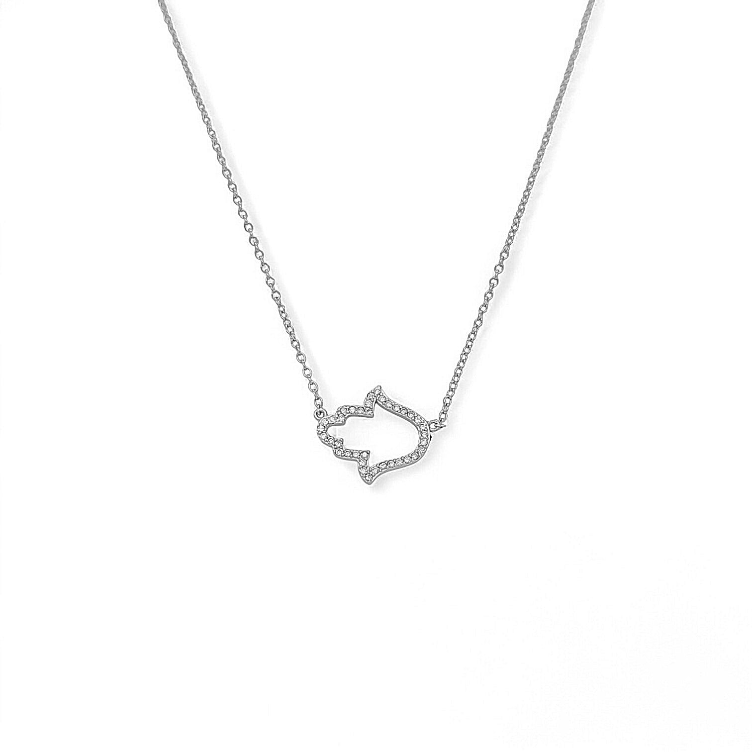 Riviera hamsa Pavé Necklace in Silver - 925 Sterling Silver Wholesale Jewelry