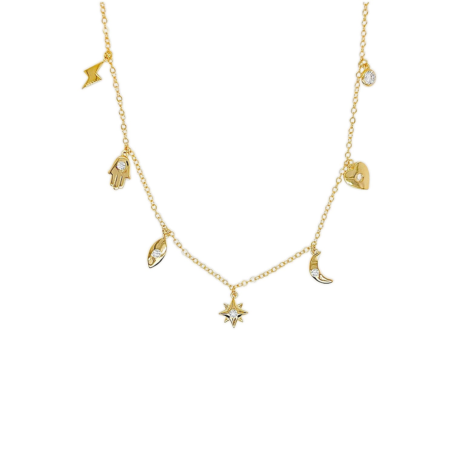 Bella Mix Hanging Lucky Necklace in Gold - 925 Sterling Silver Wholesale Jewelry