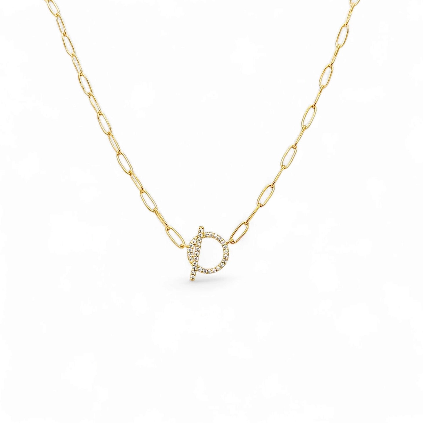 Siena Link Pavé Circle Necklace in Gold - 925 Sterling Silver Wholesale Jewelry
