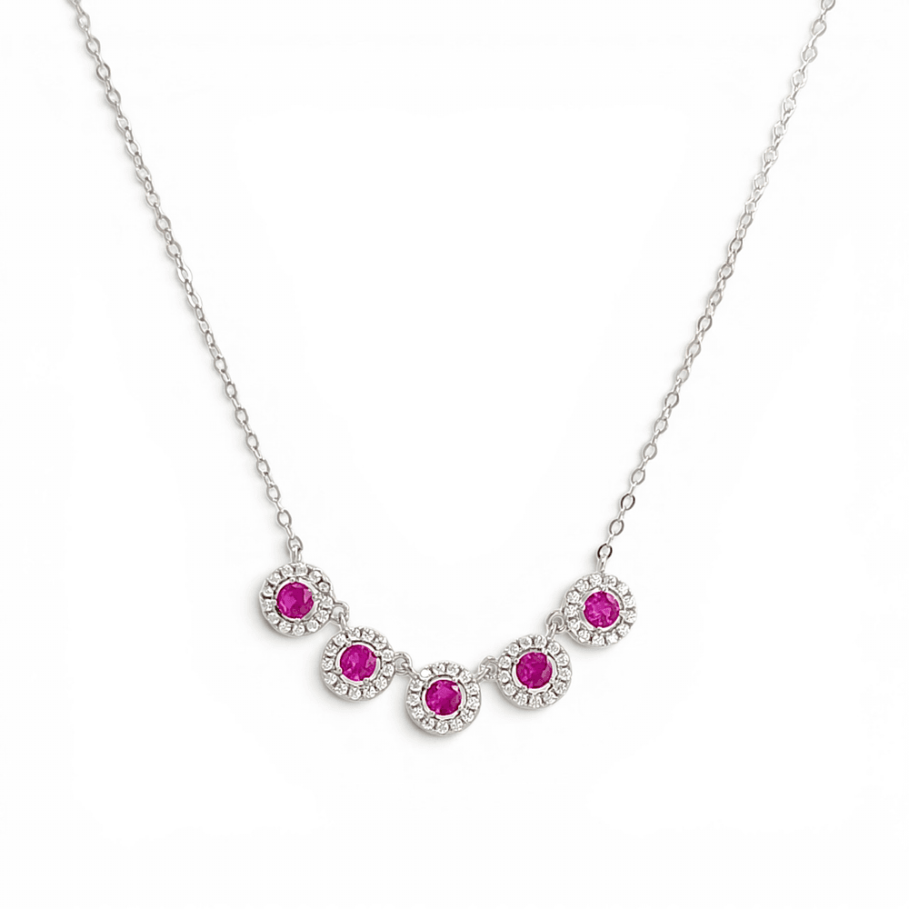 Aura Five Halo Princess Necklace in Pink - 925 Sterling Silver Wholesale Jewelry