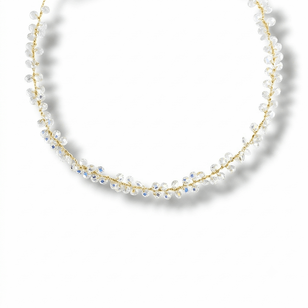 Fiore Crystal Cluster Vine Necklace in White - 925 Sterling Silver Wholesale Jewelry