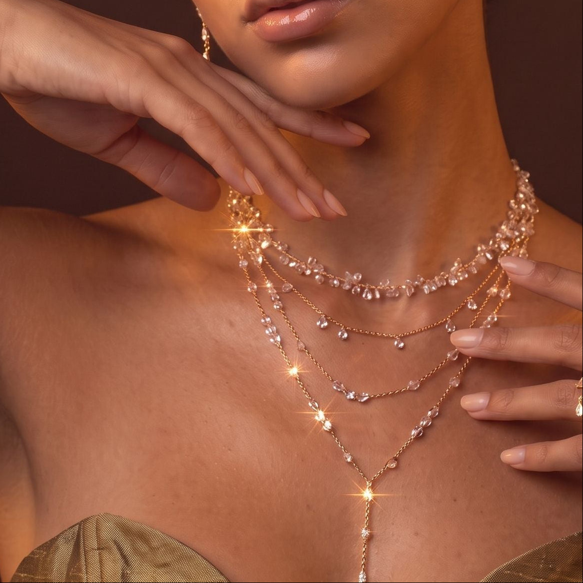 Fiore Crystal Cluster Vine Necklace view 7