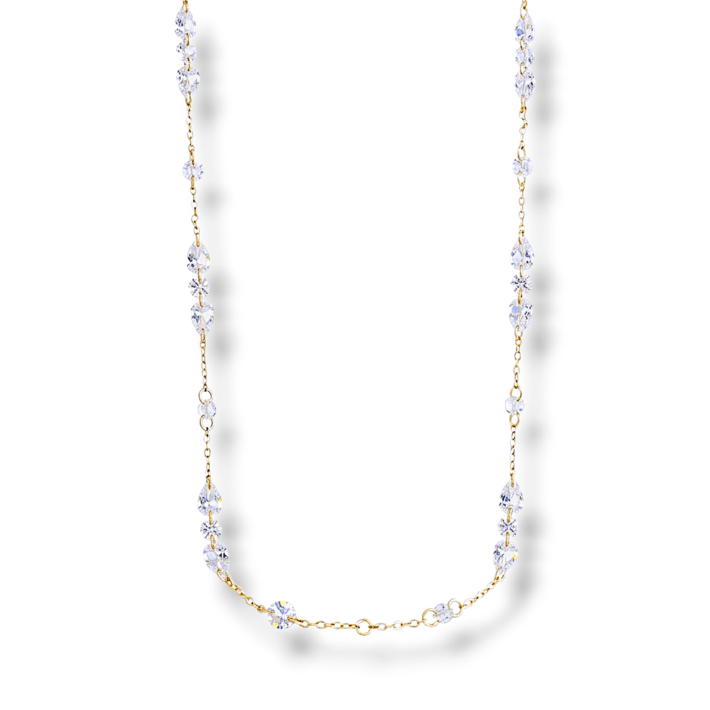 Eterna Long 3 Sparkle Necklace in White - 925 Sterling Silver Wholesale Jewelry