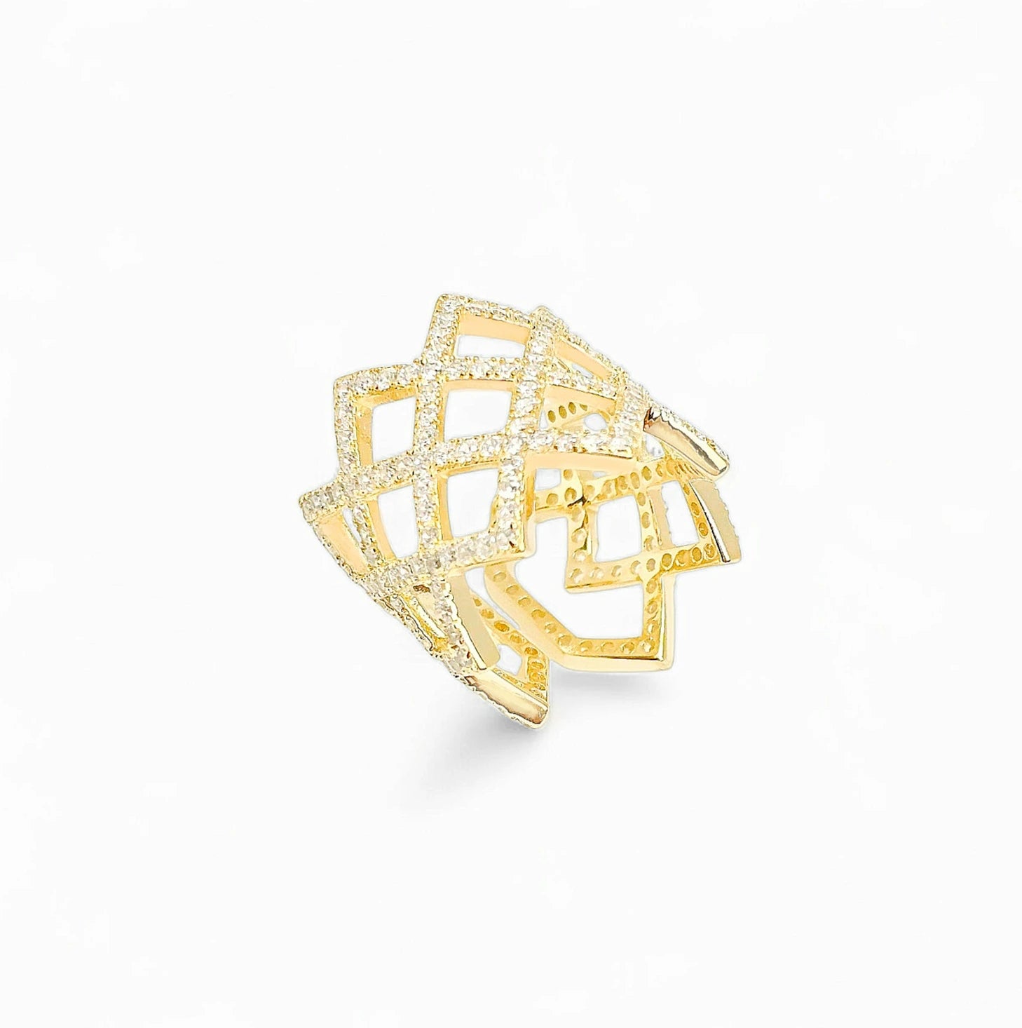 Venezia Cuadriculado Cocktail Ring in Gold - 925 Sterling Silver Wholesale Jewelry