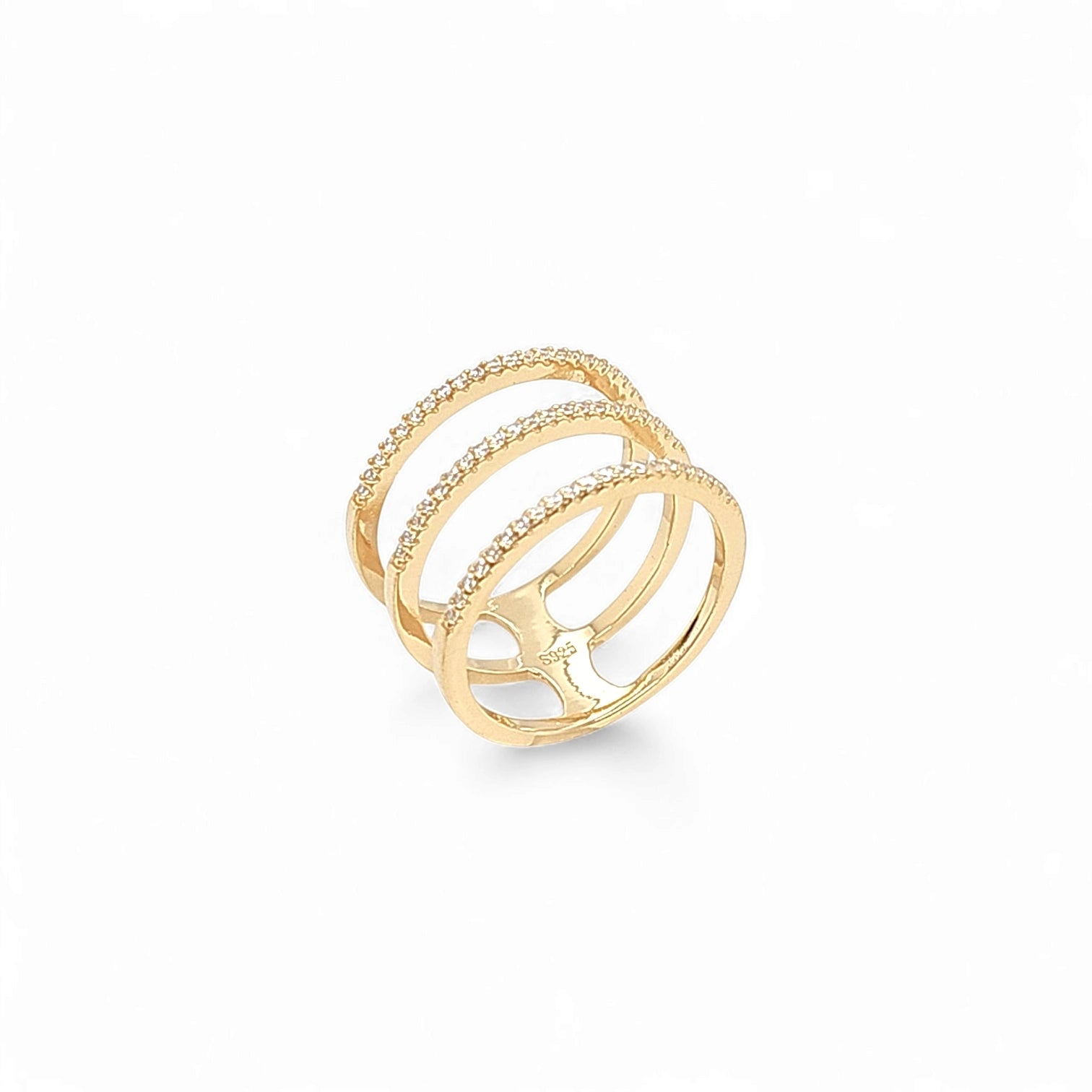 Eterna 3 Lines Pavé Cocktail Ring in Gold - 925 Sterling Silver Wholesale Jewelry