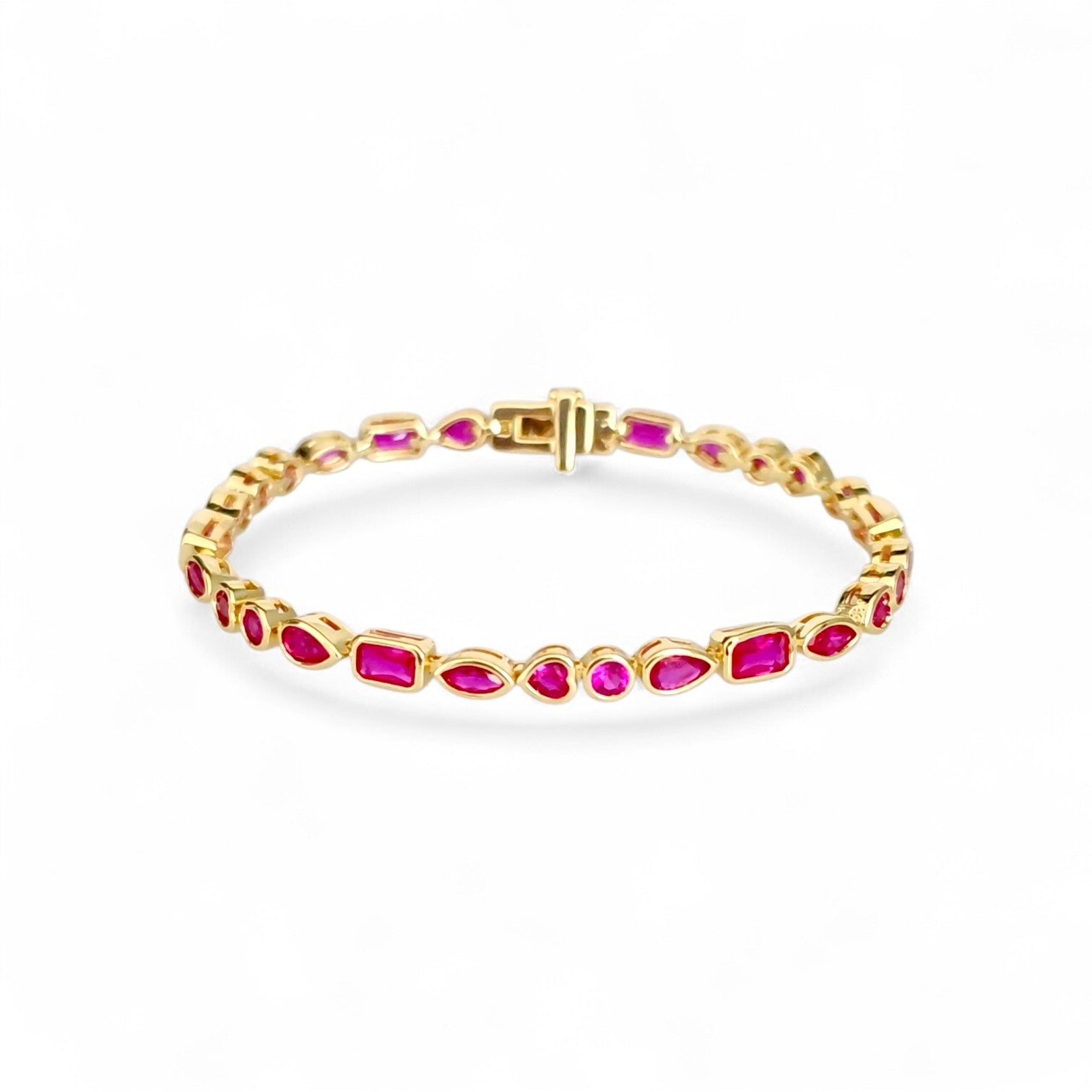 Valentina Multi shape bezel Bracelet in Ruby - 18K Gold Plated Wholesale Jewelry