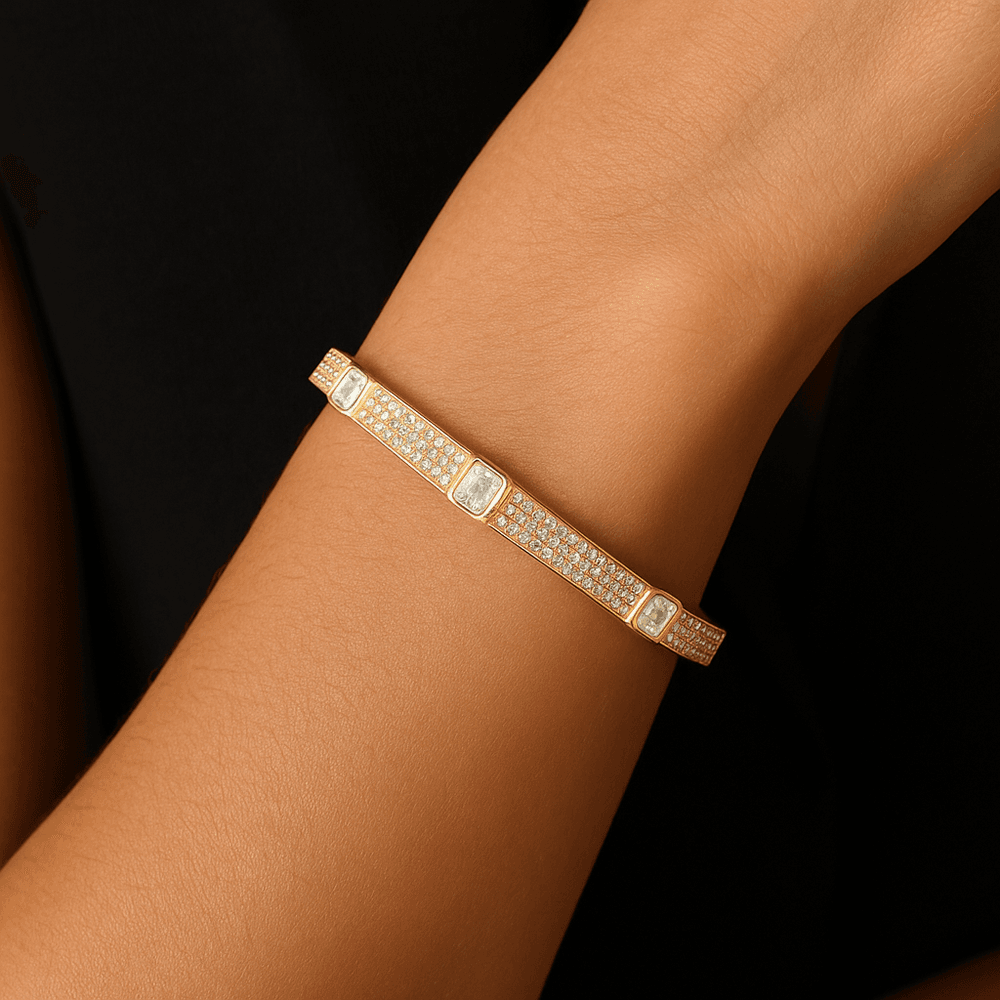 Stella Positano 18K Gold or Rhodium Plated Cuff Bangle view 2