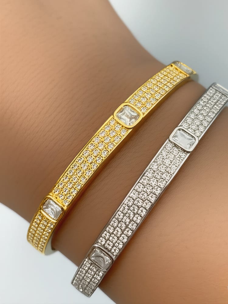 Stella Positano 18K Gold or Rhodium Plated Cuff Bangle view 4