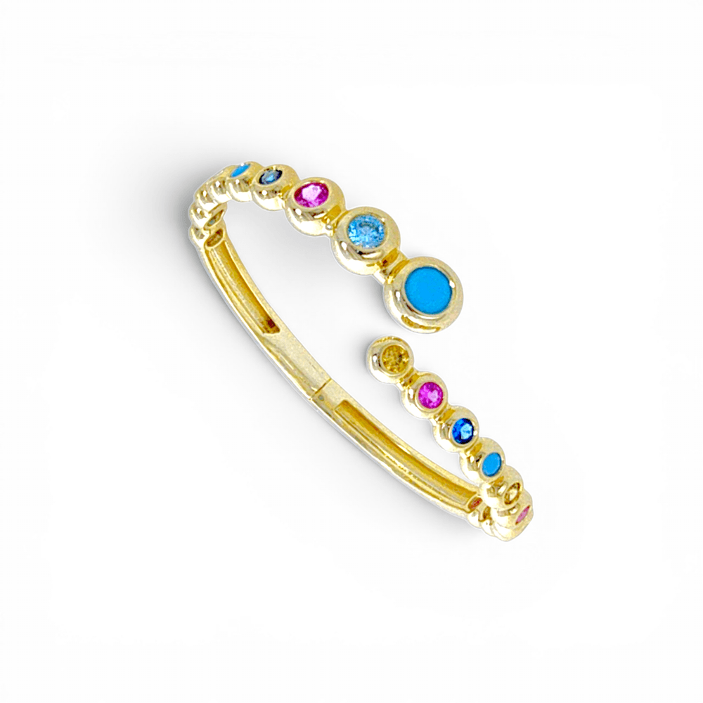Chiara Bubble bezel Mermaid Turquoise & Pink Pavé Cuff Bangle in Multicolor - 18K Gold Plated Wholesale Jewelry