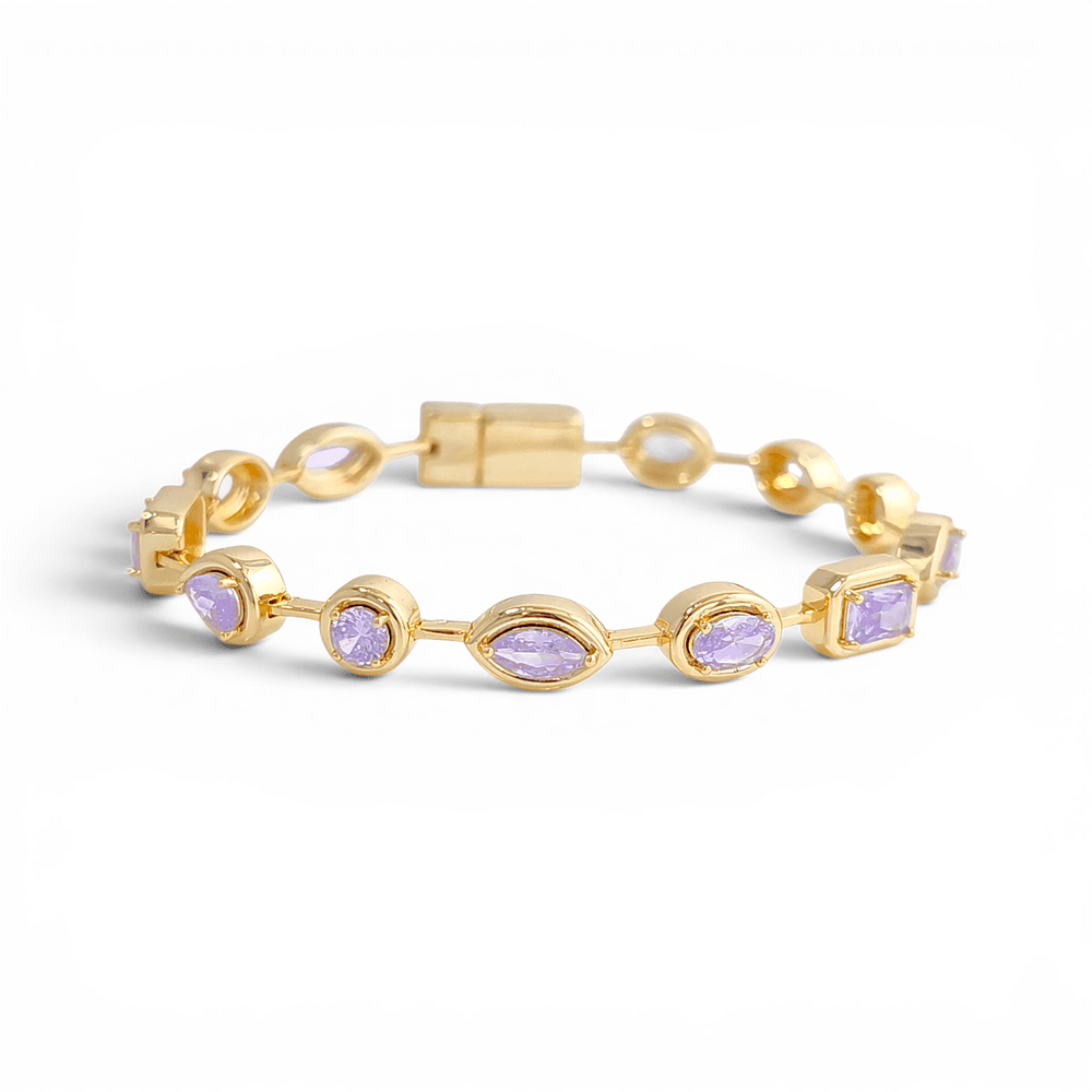Solare Multi shape Stones Bracelet in Lavander - 18K Gold Plated Wholesale Jewelry