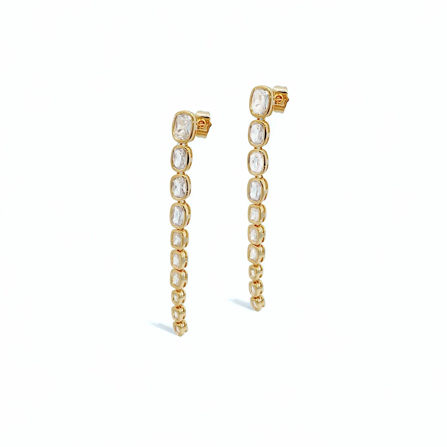 Aria Long Multi Stones Earrings in Gold - 18K Gold Plated Wholesale Jewelry