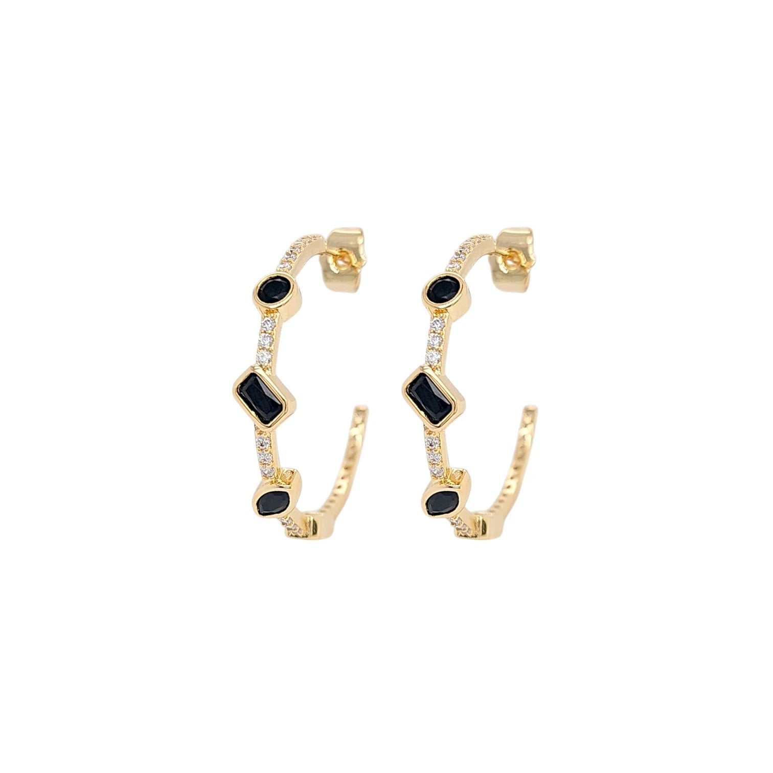 Valentina Ibiza 1.3'' Huggie Hoops in Black - 18K Gold Plated Wholesale Jewelry