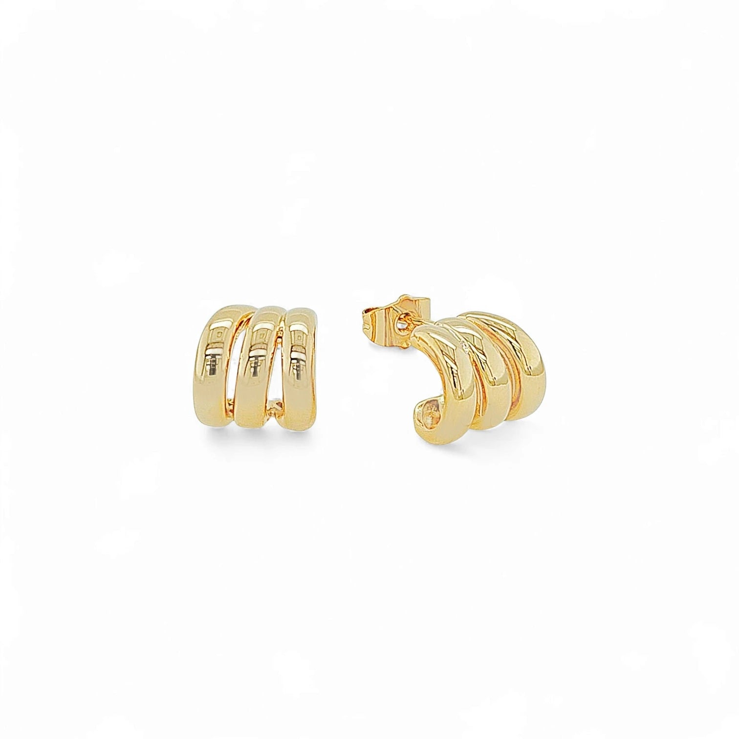 Bellissima Hailey Triple Pavé Studs in Gold - 18K Gold Plated Wholesale Jewelry