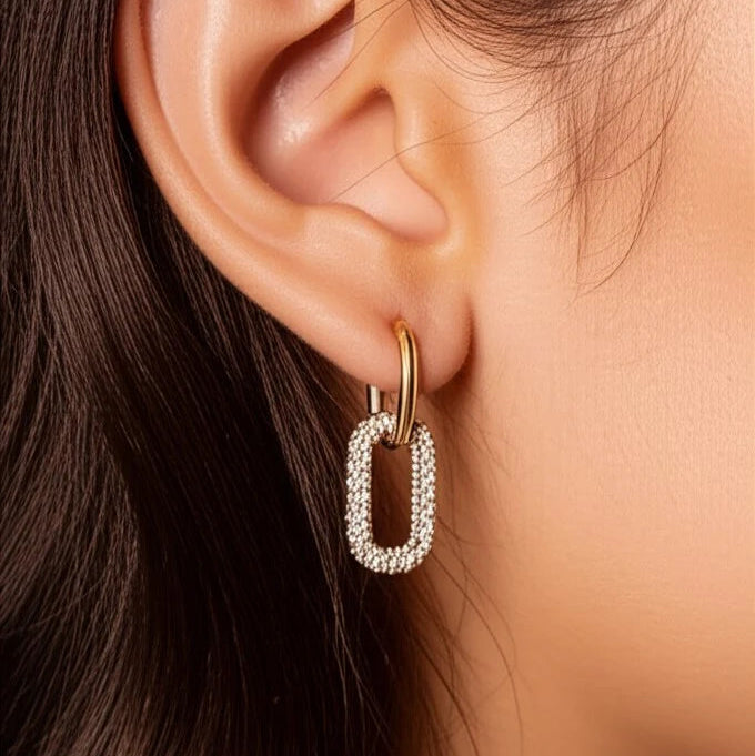 Chiara 2 Tone Links Huggie Hoops view 3