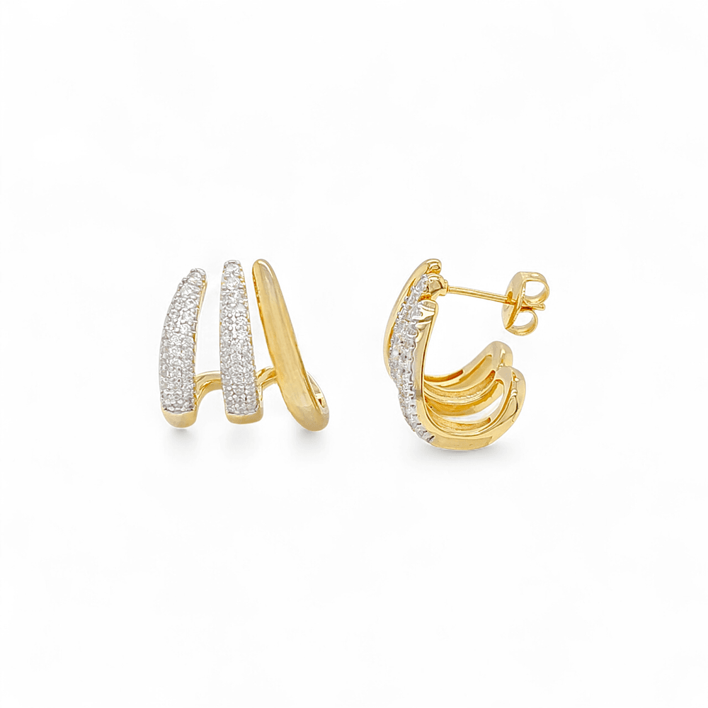 Verona Two tone triple Huggie Hoops view 2