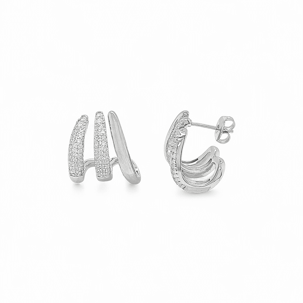 Verona Two tone triple Huggie Hoops in silver - 18K Gold Plated Wholesale Jewelry