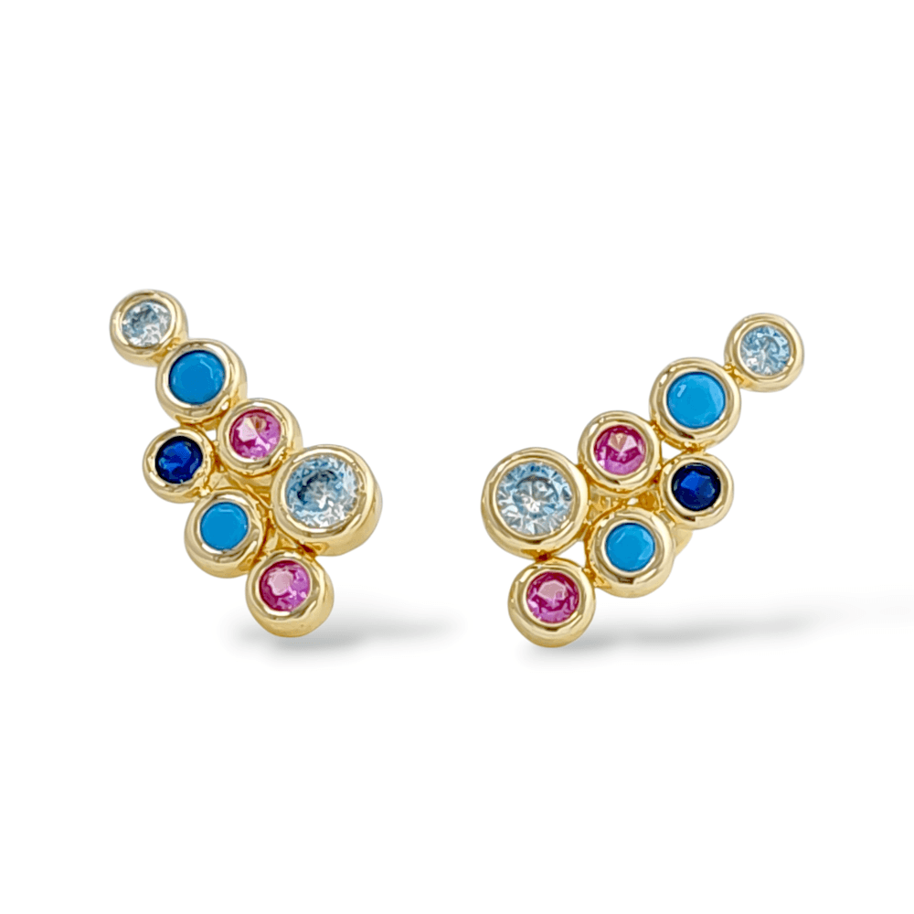 Chiara Mermaid bubble Hand set stones Earrings in Turquoise/Pink - 18K Gold Plated Wholesale Jewelry