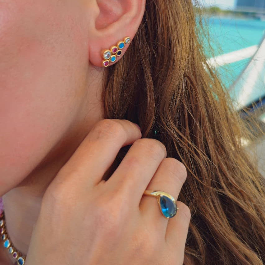 Chiara Mermaid bubble Hand set stones Earrings view 2