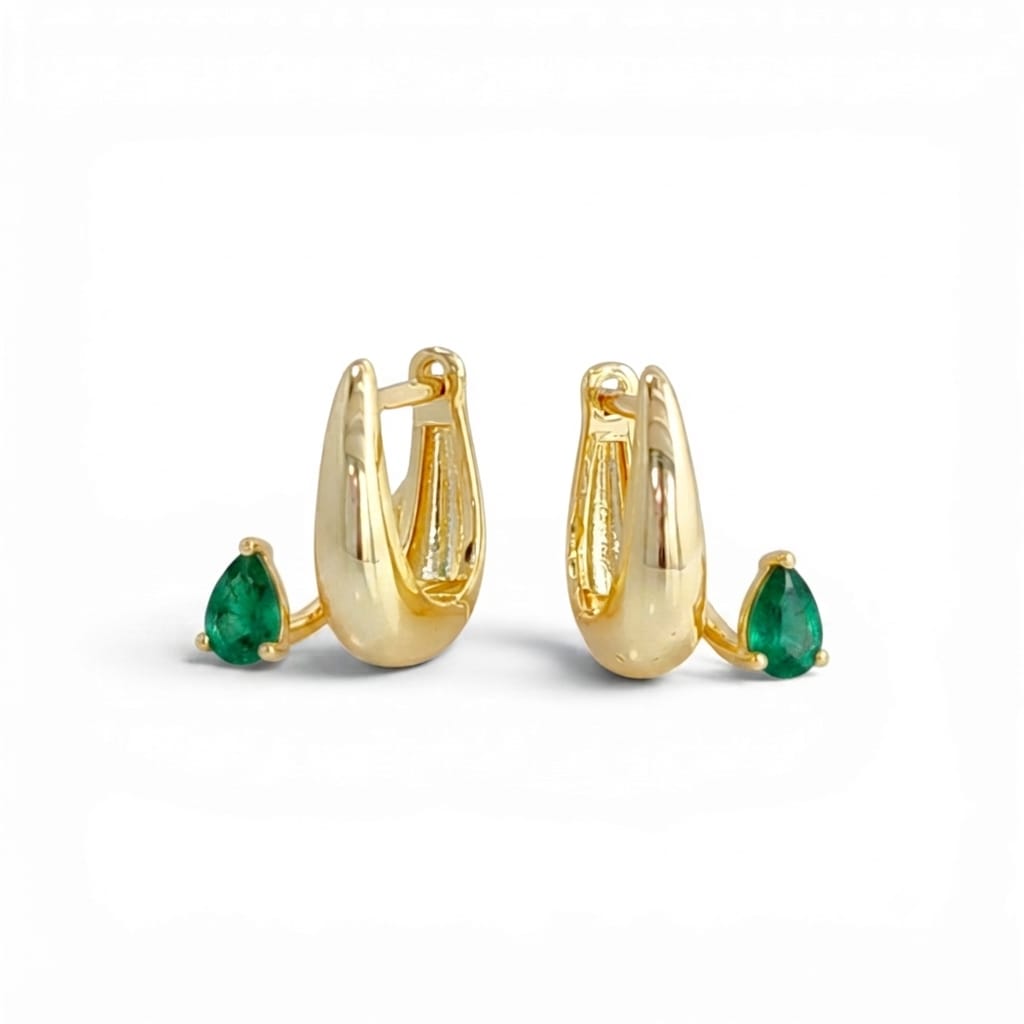 Siena Glory with Green Pear Pavé Huggie Hoops in Multicolor - 18K Gold Plated Wholesale Jewelry