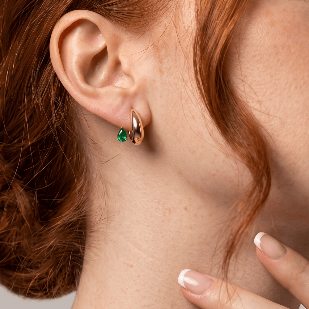 Siena Glory with Green Pear Pavé Huggie Hoops view 2