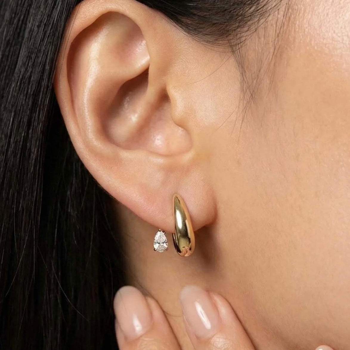 Siena Glory with Green Pear Pavé Huggie Hoops view 3