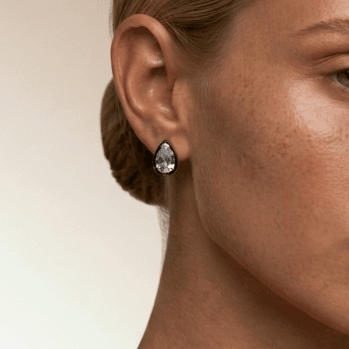 Venezia Pear Cut Bezel Pavé Studs view 2