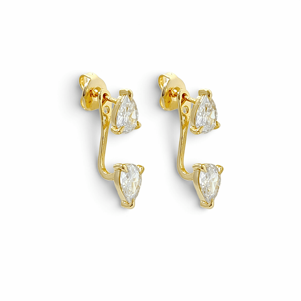 Lumina Dual Pear-Cut Front-Back Ear Jacket Studs in Gold - 18K Gold Plated Wholesale Jewelry