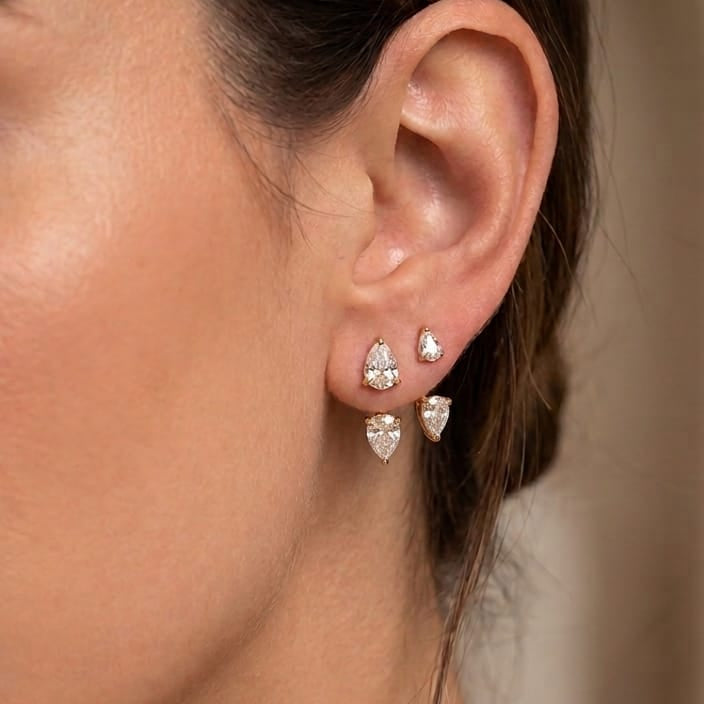Lumina Dual Pear-Cut Front-Back Ear Jacket Studs view 2