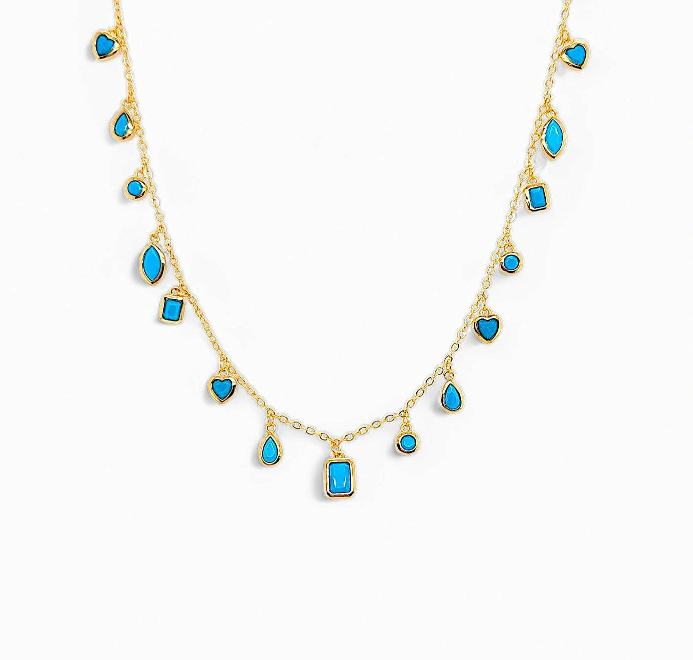 Siena Multishapes Necklace in Turquoise - 18K Gold Plated Wholesale Jewelry