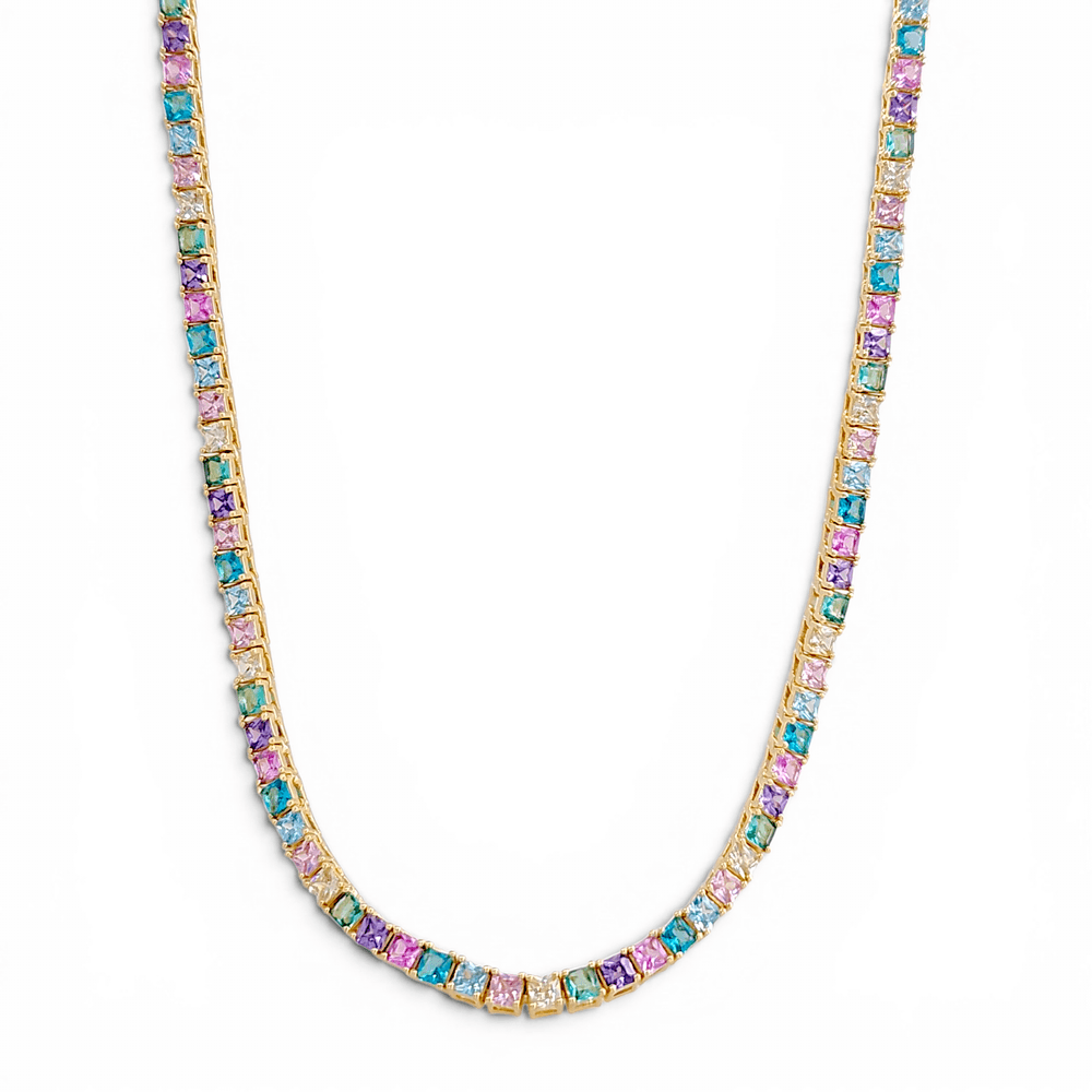 Gemma Rainbow Tennis Necklace in Rainbow/Gold - 18K Gold Plated Wholesale Jewelry