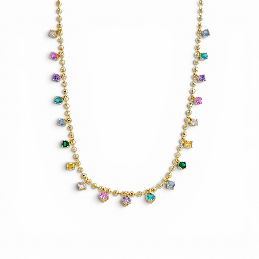 Verona Multi-Gemstone Droplet Station Necklace in Multicolor - 18K Gold Plated Wholesale Jewelry