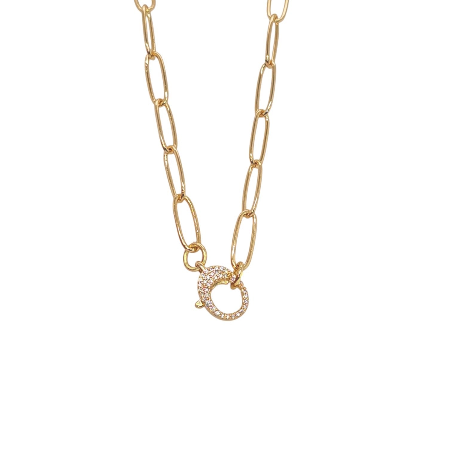 Valentina Cute Link Pave front clasp Necklace in Gold - 18K Gold Plated Wholesale Jewelry
